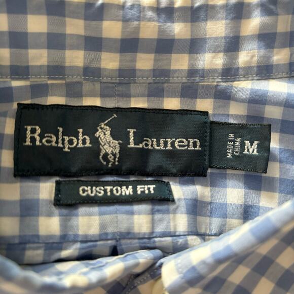 Polo Ralph Lauren Men Long Sleeve Button Down Shirt Medium Blue/ White Checkered - Picture 3 of 9